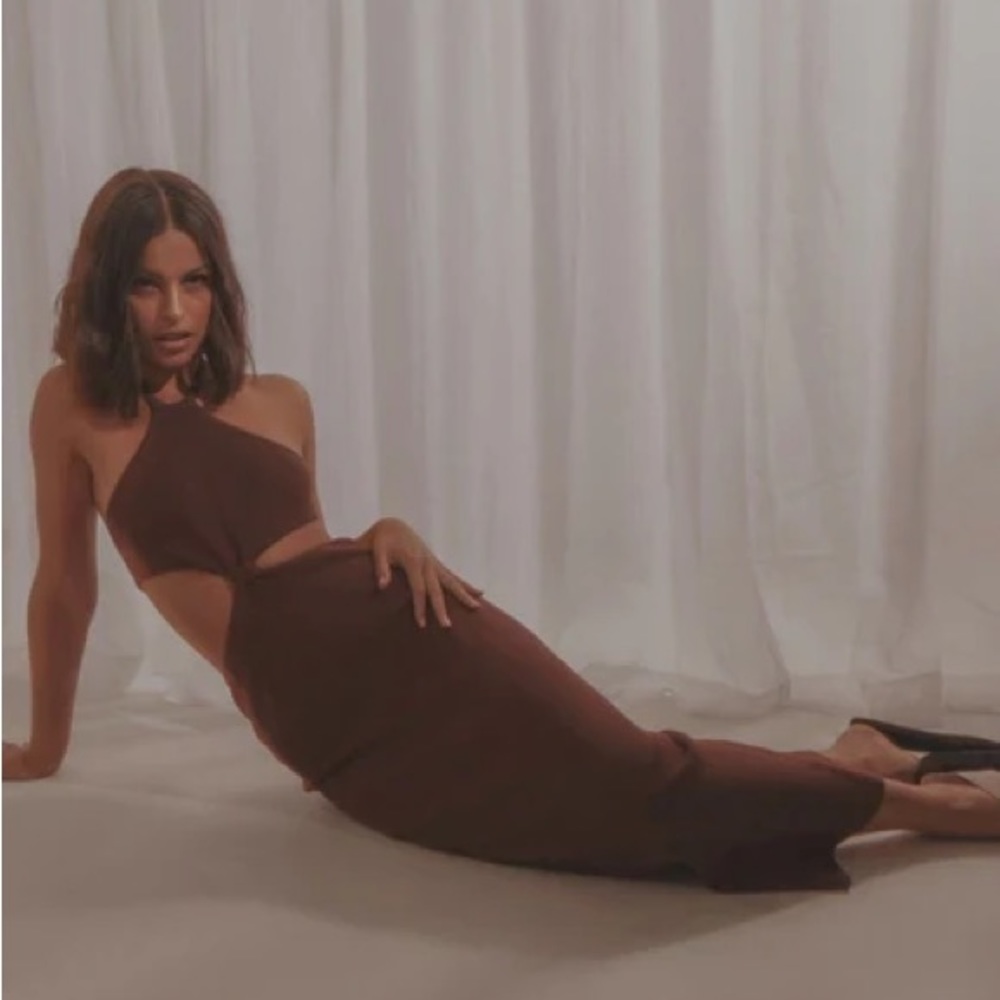 Peppermayo Chocolate brown knit midi dress